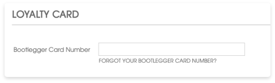 Screenshot of where to put your Bootlegger Card Number