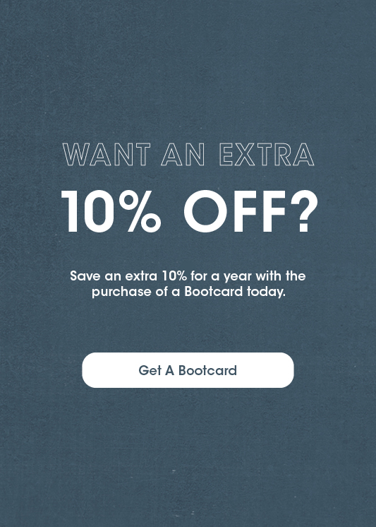 Bootlegger Loyalty Discount - Save 10% on all orders for a year with the purchase of a Bootcard. Become a Bootlegger loyalty member today and enjoy additional loyalty perks with the purchase of a Bootcard! 